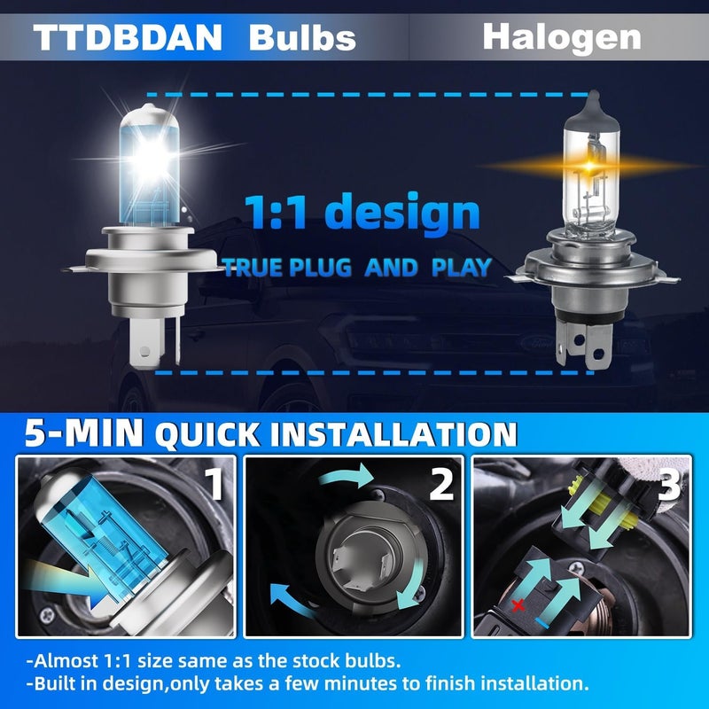 TTDBDAN Headlight Bulbs+ License Plate Lights Fit For Toyota Tacoma 2005-2011 Light Bulbs,H4 High & Low Beams+ 9145 Fog Lights+ License Plate Lights Combo Kit,Plug & Play,Pack of 6 - Image 5